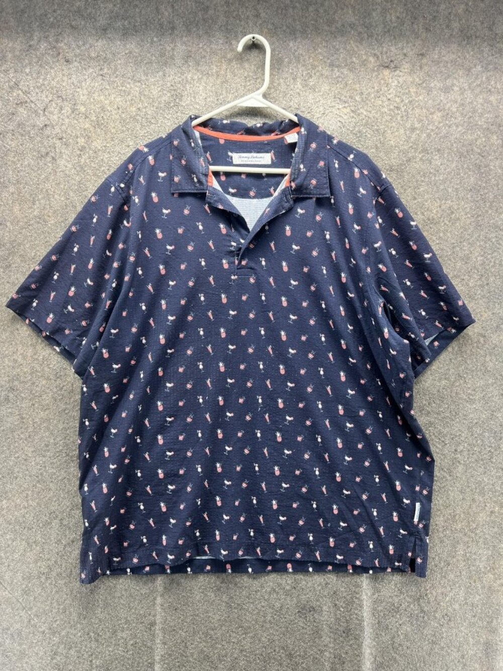 Tommy Bahama Bahama Coast Polo Shirt Mens XL Blue Tropical Cocktail Print